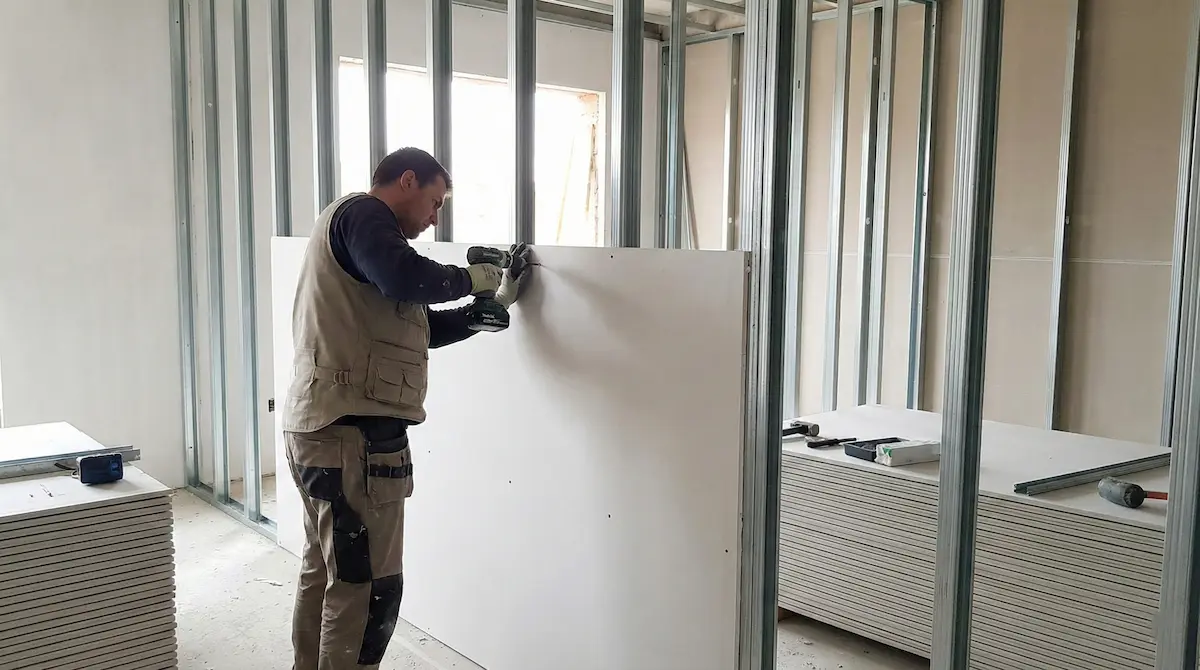Installation cloisons Gyproc standard sur ossature Metal Stud - Montage professionnel Wallonie
