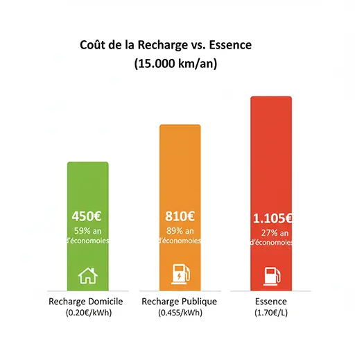 Graphique économies annuelles recharge électrique domicile vs essence Wallonie 2026
